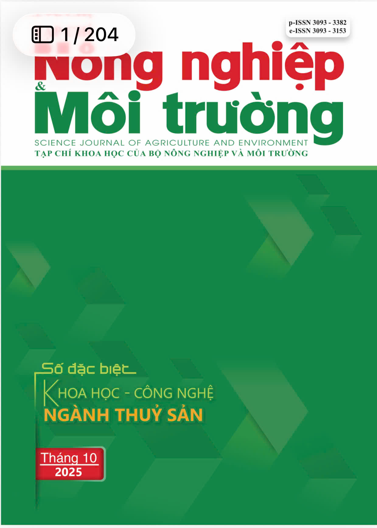 					Xem Số Tháng 10 (2025): SỐ ĐẶC BIỆT: KHOA HỌC - CÔNG NGHỆ NGÀNH THUỶ SẢN
				